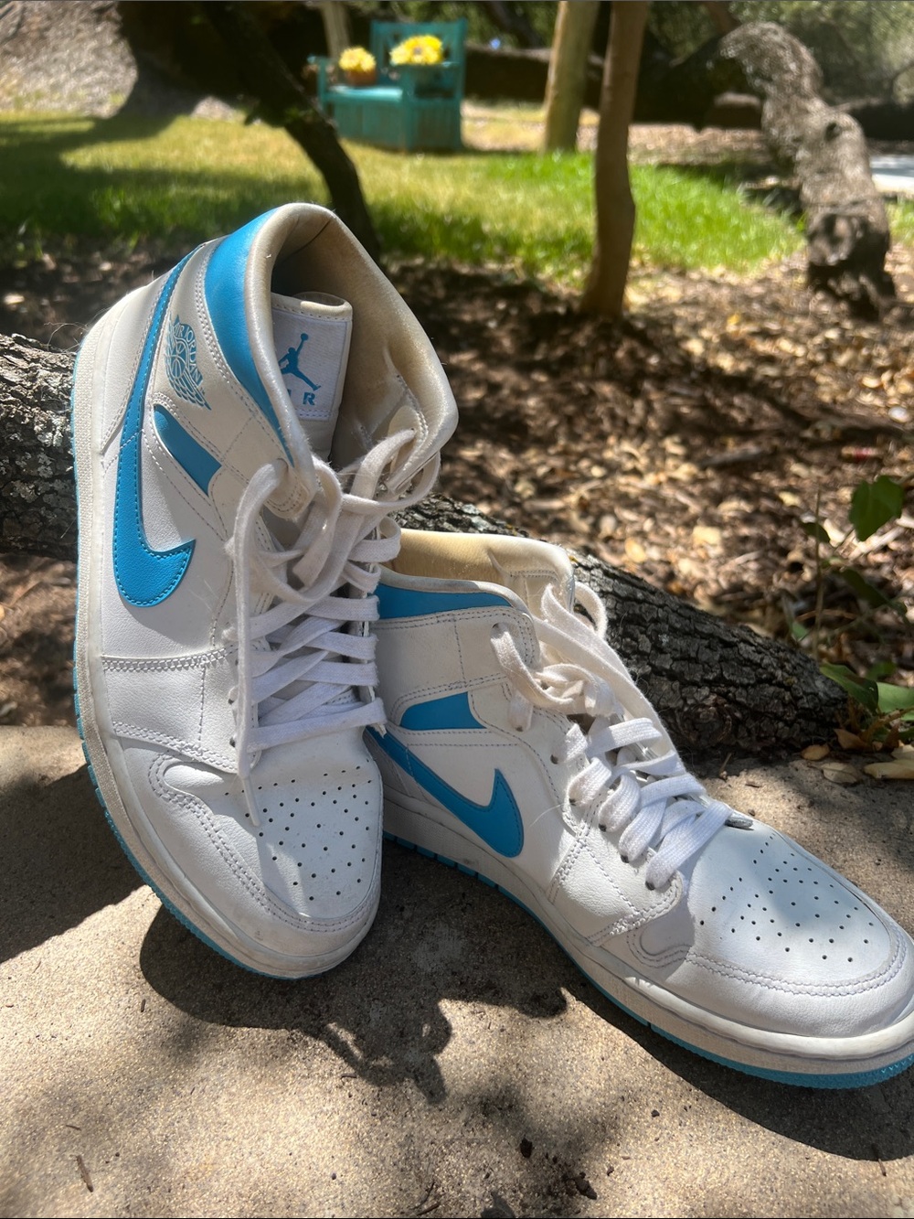 Jordan High-Top Sneakers in White and Light Blue